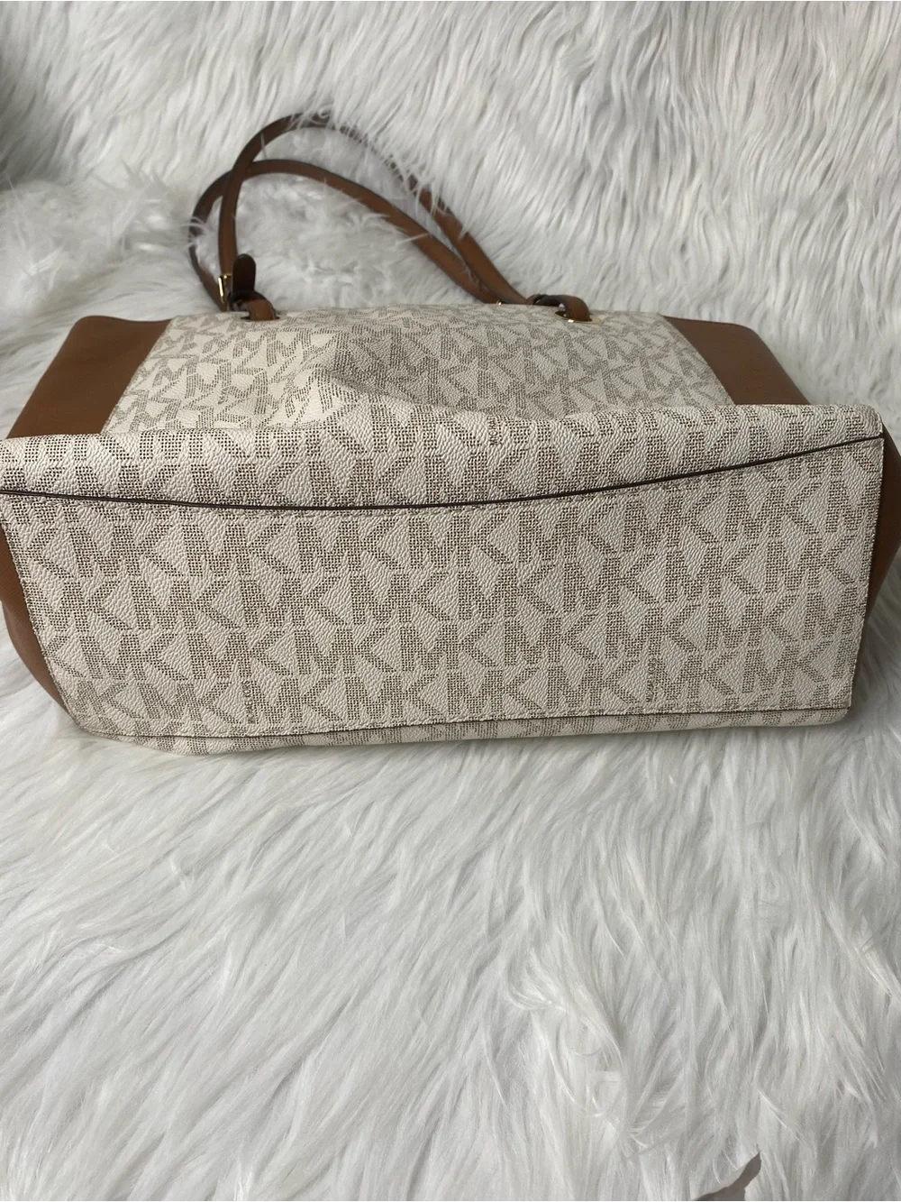 Michael Kors Tan and Cream Logo Canvas Tote